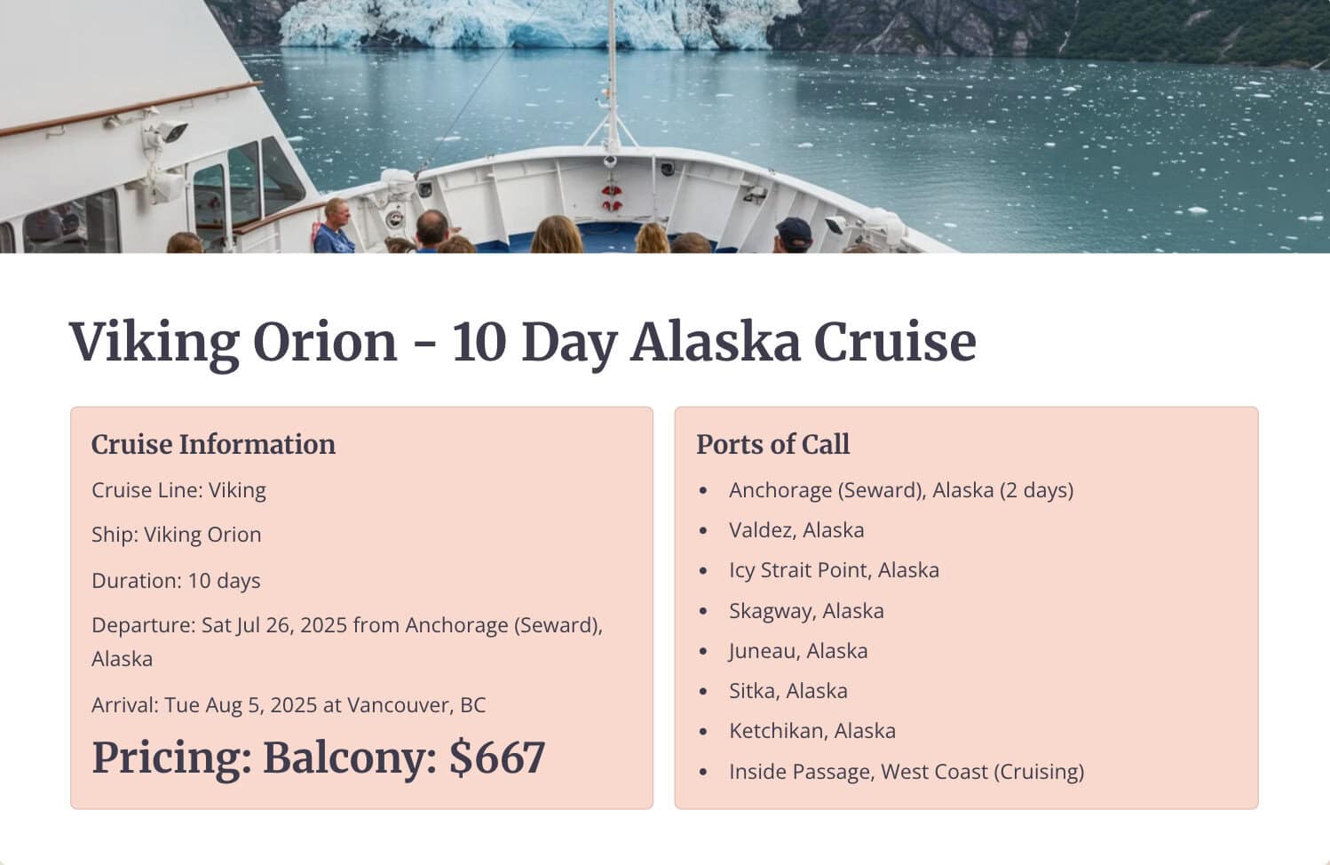 Viking Orion 10-day Alaska cruise - summer 2025 cruise deal